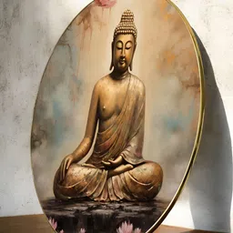 Art Street Brown Paper Meditating Lord Buddha Religious Printed Wall Art-image-76