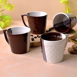 Storepedia White & Brown Solid Ceramic Matte Cups Set of Cups and Mugs-53