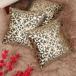 Myntra Elegant Homes Grey & Gold-Toned 3 Pieces Ethnic Motifs Velvet Square Cushion Covers-image-78