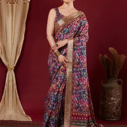 KALINI Multi Linen Blend Printed Sarees-19