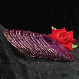 ZULKA Set Of 12 Zircon Gemstone-Studded Glossy Finished Bangles-picture-38
