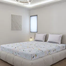 Monte Carlo Edmond White & Grey Ethnic Printed 144 TC King Bedsheet Set 2.70 m x 2.70 m-66