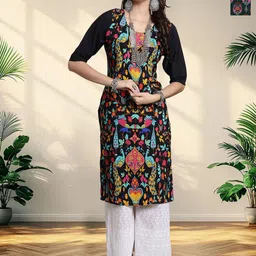 HERE&NOW Selection Of 2 Ethnic Motifs Printed Round Neck Straight Kurtas-19