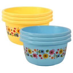 Aura Yellow & Blue 6 piece Floral Plastic Bath Accessories Set-image-10
