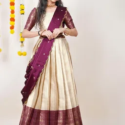 Fabcartz Floral Woven Design Semi-Stitched Lehenga & Unstitched Blouse With Dupatta-image-99