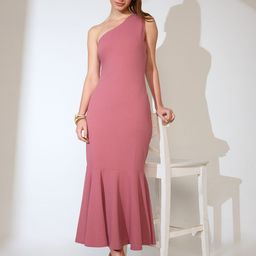 Globus Women Pink One Shoulder Flared Hem Maxi Bodycon Party Dress-image-30