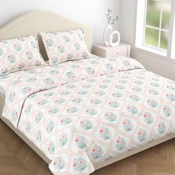 haus & kinder Terracotta Trellis White Floral Printed 186TC Pure Cotton Queen Bedsheet Set-image-72