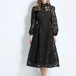 JC Collection Floral Lace Self Design Collar Neck Top With Skirt Co-Ords-picture-19