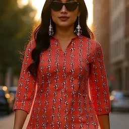 THE FAB FACTORY Women Floral Printed Madrine Collar Kurti-image-24