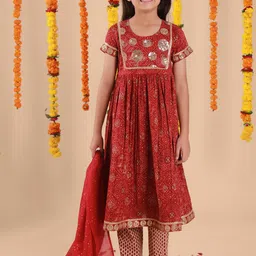 Sangria Girls Printed Pure Cotton Kurta & Trouser With Dupatta-image-75