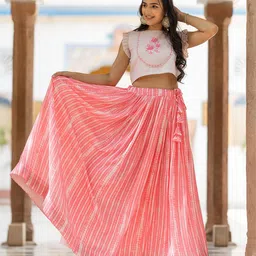 TASRIKA Printed Thread Work Semi-Stitched Lehenga & Unstitched-11