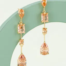 Kushal's Fashion Jewellery Gold-Plated Zircon Studded Teardrop Shaped Drop Earrings-image-23