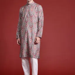 MANQ Men Ethnic Motifs Printed Chikankari Kurta-12