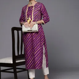 KSUT Striped Tie-Up Neck Gotta Patti Cotton Straight Kurta-image-74