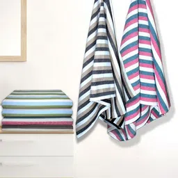 Athom Living Iris Pink & Black 6 Pieces Striped Printed Cotton 210 GSM Bath Towels-34