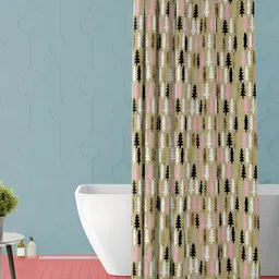 ArtzFolio Beige & White Geometric Printed Waterproof Shower Curtain-2