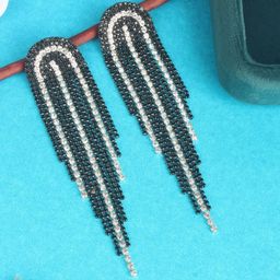 StyleCast Silver-Plated Rhinestone Studded Tasselled Contemporary Drop Earrings-image-57