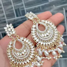 MEIRA JEWELLERY Gold-Plated Artificial Stones Studded & Beaded Circular Chandbalis-picture-49