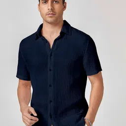 TIGER SNAKE Textured Spread Collar Comfort Casual Shirt-image-85