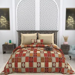 Aura Red & Brown Ethnic Motifs 180 TC King Bedsheet with 2 Pillow Covers-image-41