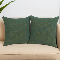 STITCHNEST Brown & Blue Set of 2 Square Cushion Covers-22