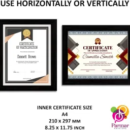 parmarprinters Frame for Certificates | Document Photo Frame | 2 Set (Two Set) A4 Size Frame 8.12 inch wodden image 2