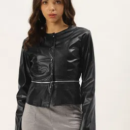 Zastraa Women Colourblocked Lightweight Crop Tailored Jacket-image-67