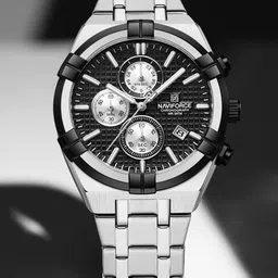 Naviforce Men Brass Dial & Stainless Steel Bracelet Style Straps Analogue Chronograph Watch NF8042 SBS-image-2