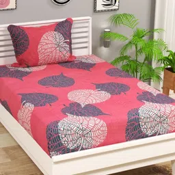 VAS COLLECTIONS Pink & White Floral 144 TC Single Bedsheet with 1 Pillow Covers-picture-6