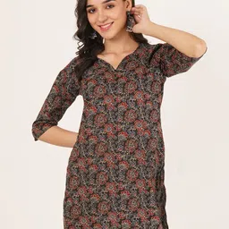 Ethic Glance Ethnic Motifs Printed V-Neck Gotta Patti Pure Cotton Khadi Gotta Patti Kurti-image-36