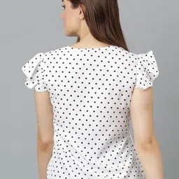 Kotty Polka Dot Print Flutter Sleeve Crepe Top image 5