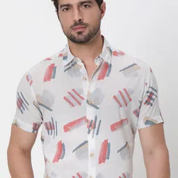 Mufti Men Spread Collar Abstract Self Design Cotton Slim Fit Casual Shirt-image-43