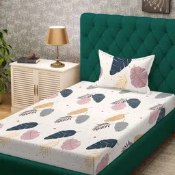 Myntra Elegant Homes Cream-Coloured Printed 300 TC Single Bedsheet Set 2.25 m x 1.50 m-image-88