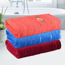 Myntra Elegant Homes Red & Blue 3 Pieces Checked Cotton 260 GSM Bath Towels-17