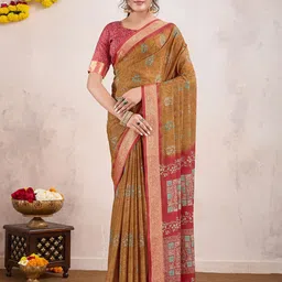 all about you Floral Printed Saree And Unstitched Printed Blouse-image-90