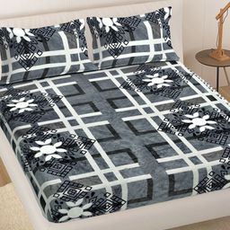Myntra Elegant Homes Grey & Black Geometric 300 TC Woolen King Bedsheet & 2 Pillow Covers-picture-10