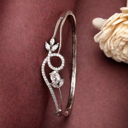 ZENEME Women Brass American Diamond Rhodium-Plated Bangle-Style Bracelet-image-67