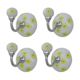 Indianshelf White & Yellow 4 Pieces Printed Wall Hooks-9