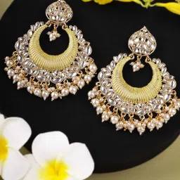 Anouk 24CT Gold-Plated Artificial Stones Studded Contemporary Drop Earrings-7