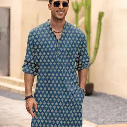 Anouk Floral Printed Mandarin Collar Cotton Straight Kurta-picture-52