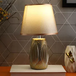 TAYHAA Gold-Toned Textured Ceramic Frusturical Shaped Table Lamp-picture-12