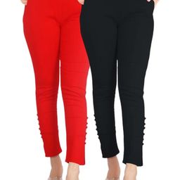 SAJATA Women Red Cotton Casual Cigarette Trousers-picture-47