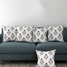 Trance Home Linen Purple & White Set of 5 Floral Square Cushion Covers-6