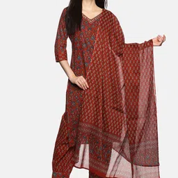 RAJMANDIRFABRICS Floral Printed V-Neck Pure Cotton Straight Kurta With Salwar & Dupatta-picture-34