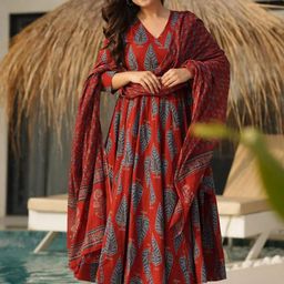 Women Ethnic Motifs Printed Kurta with Palazzos & Dupatta-image-0