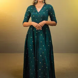 BAESD Geometric Woven Design V-Neck Gown Ethnic Dresses-image-31