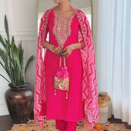 Moda Rapido Bandhani Printed Thread Work Kurta With Trousers & Dupatta image 3