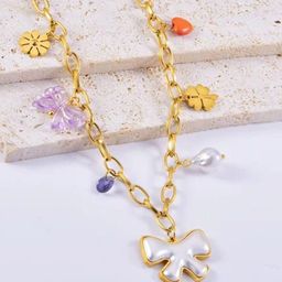 Estailo fashion Gold-Plated Cubic Zirconia Studded Statement Necklace-image-81