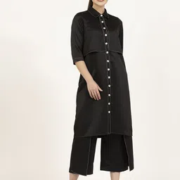 OFFICE & YOU Women Solid Shirt Collar Co-Ords Sets-image-64