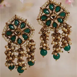 Jazz and Sizzle Gold-Plated Artificial Stones And Beads Spiked Drop Earrings-78